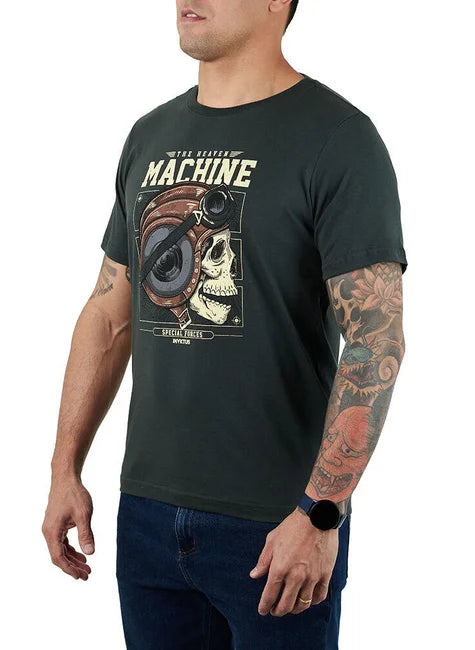 T-SHIRT INVICTUS CONCEPT SKULL MACHINE VERDE P