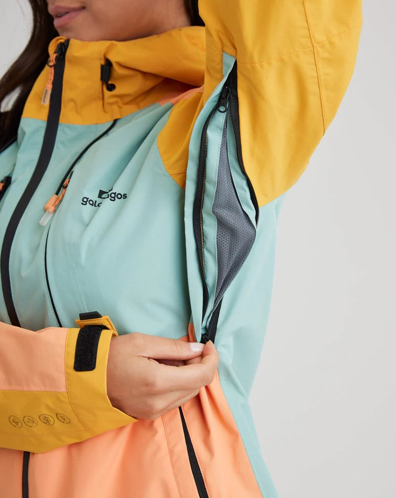 JAQUETA IMPERMEÁVEL GALAPAGOS DARWIN EVOLUTION 2.0 FEM AZUL TURQUEZA, SALMÃO E AMARELO PP