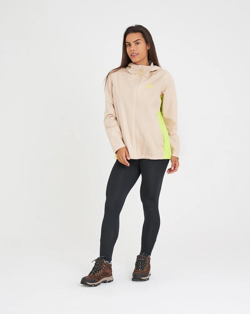 JAQUETA IMPERMEÁVEL CORTA VENTO GALAPAGOS THUNDER FEM CAQUI E AMARELO NEON PP