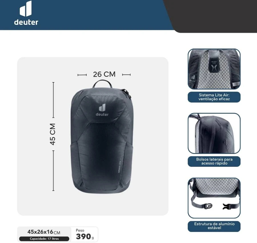 MOCHILA DEUTER SPEED LITE 17 PRETO